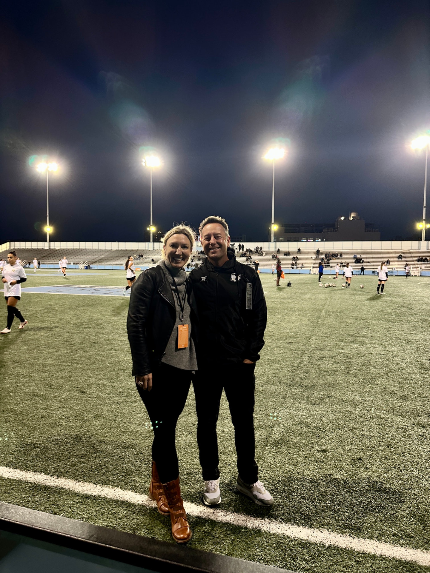 Morgan Harris with the president of the USL Gainbridge Superleague