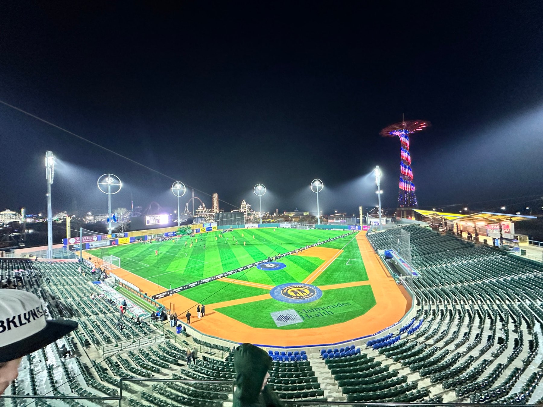 Brooklyn FC under floodlights at Maimonides Park in Coney Island